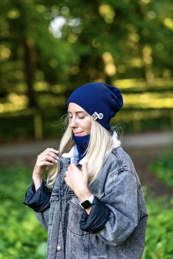 Damski Bawełniany komin "Ciemny Granat Navy” 6 granatowy komin z bawełny