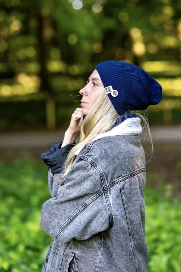 Damska czapka bawełniana logo kolorowe "Ciemny Granat Navy" 9 luźna czapka smerfetka