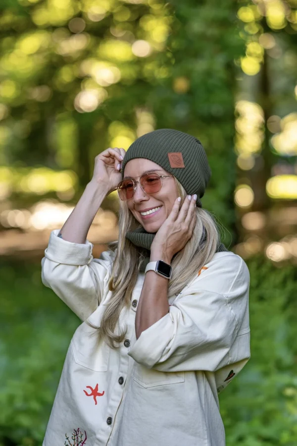 Bawełniana czapka wiosenna logo ekoskórka "Khaki Ciemny Zielony" 20 luzna damska czapka