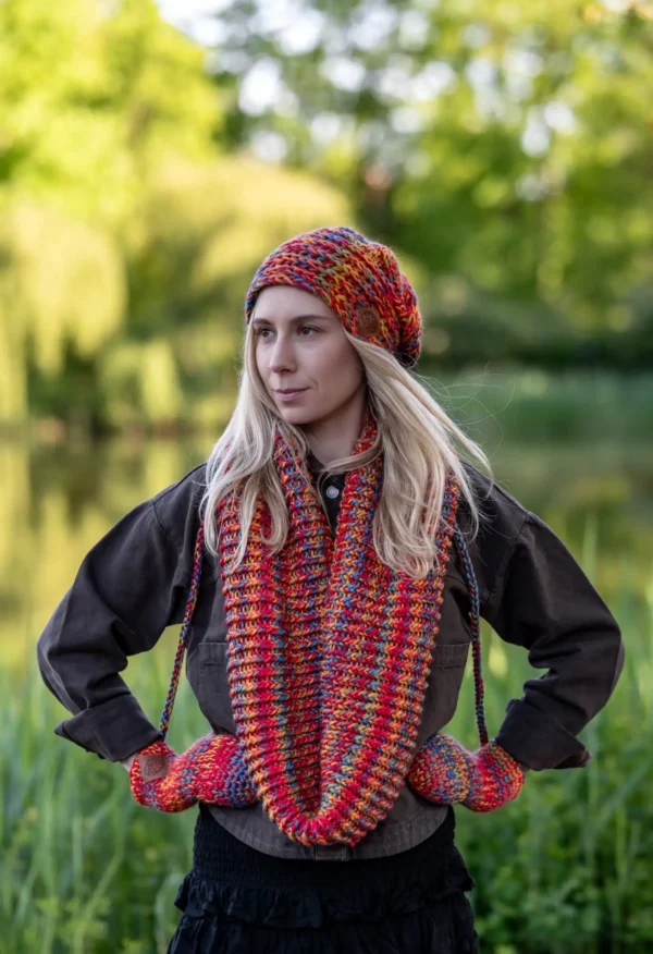 Rękawiczki MERINO 100% "Przygaszone Czerwienie" 20 wełniany komin damski