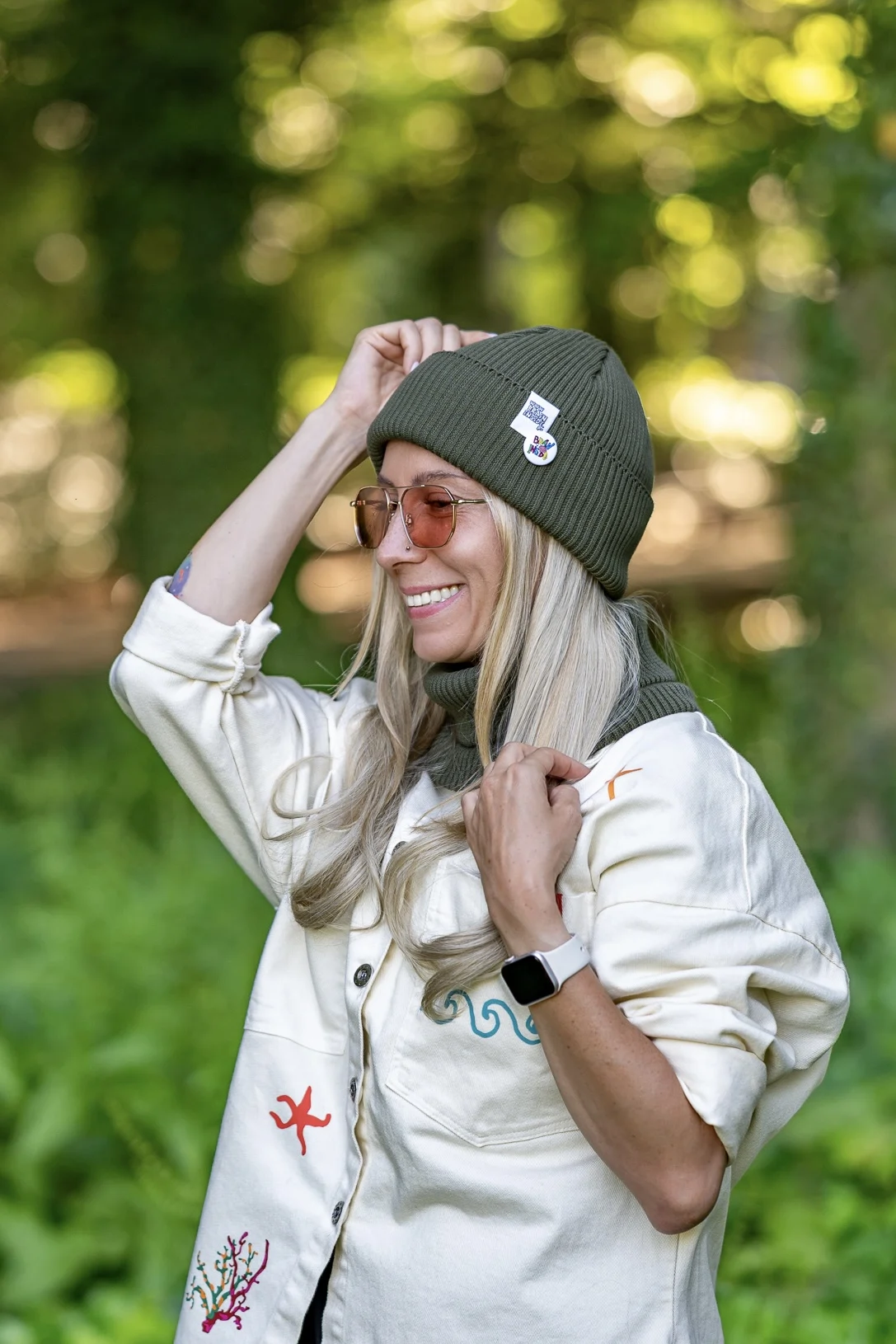 Czapka wywijana z bawełny logo kolorowe "Khaki Ciemny Zielony" 150 wiosenna czapka