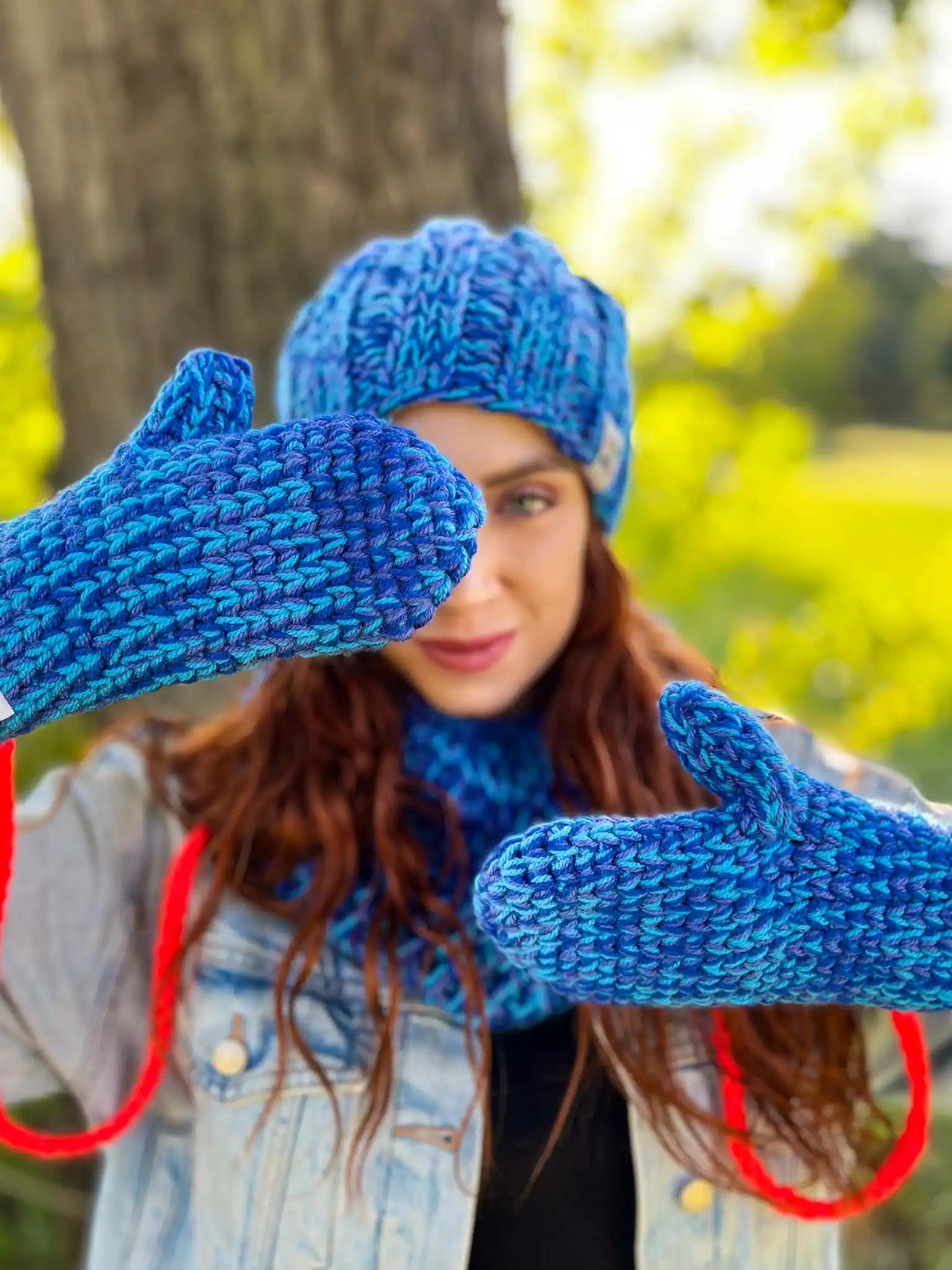 Rękawiczki MERINO 66% ,,Niebieskości" 27 Ręcznie robione rękawiczki z jednym palcem, oldschool styl.