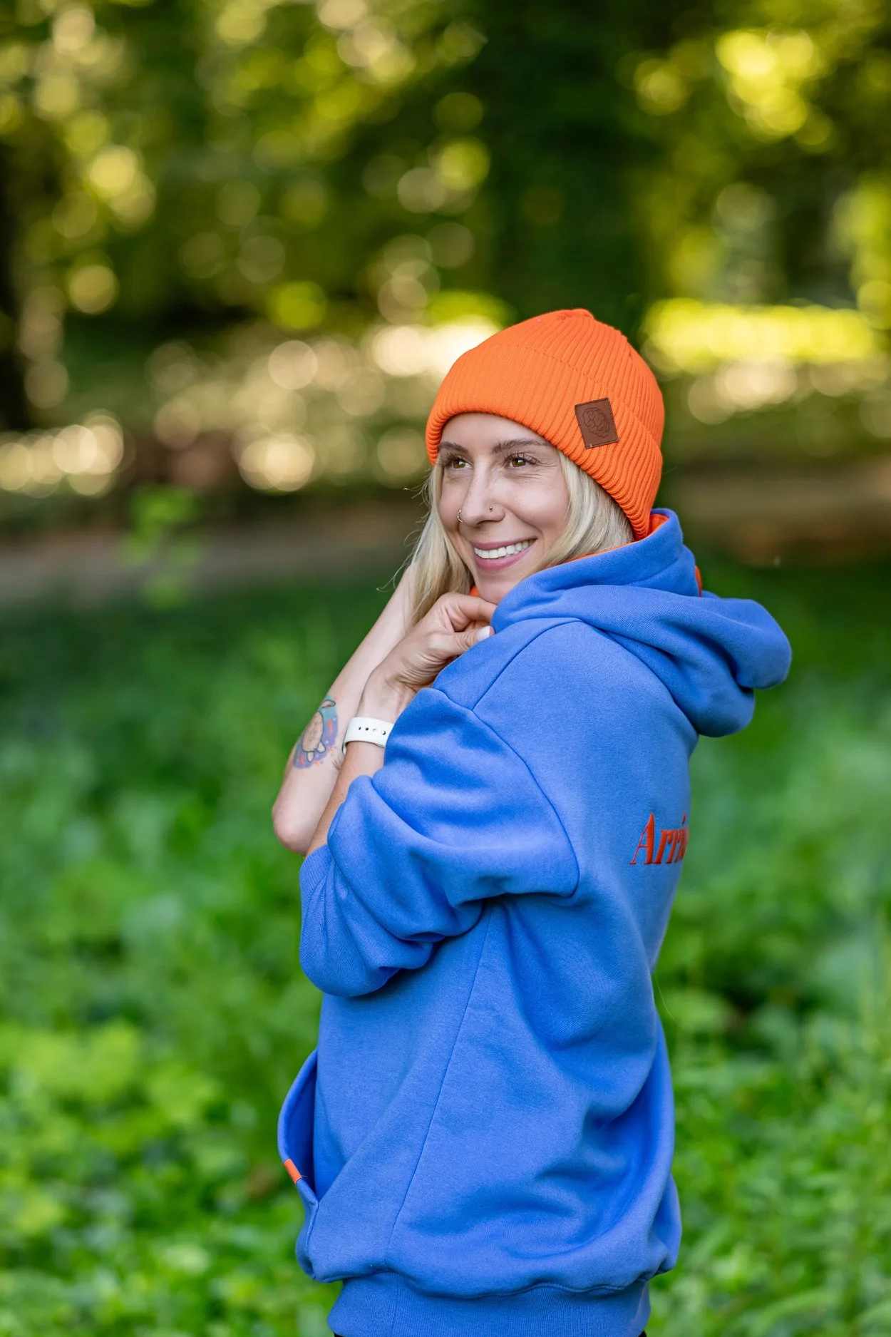 Bawełniana czapka beanie logo ekoskórka "Pomarańczowy" 27 bawełniana beanie damska