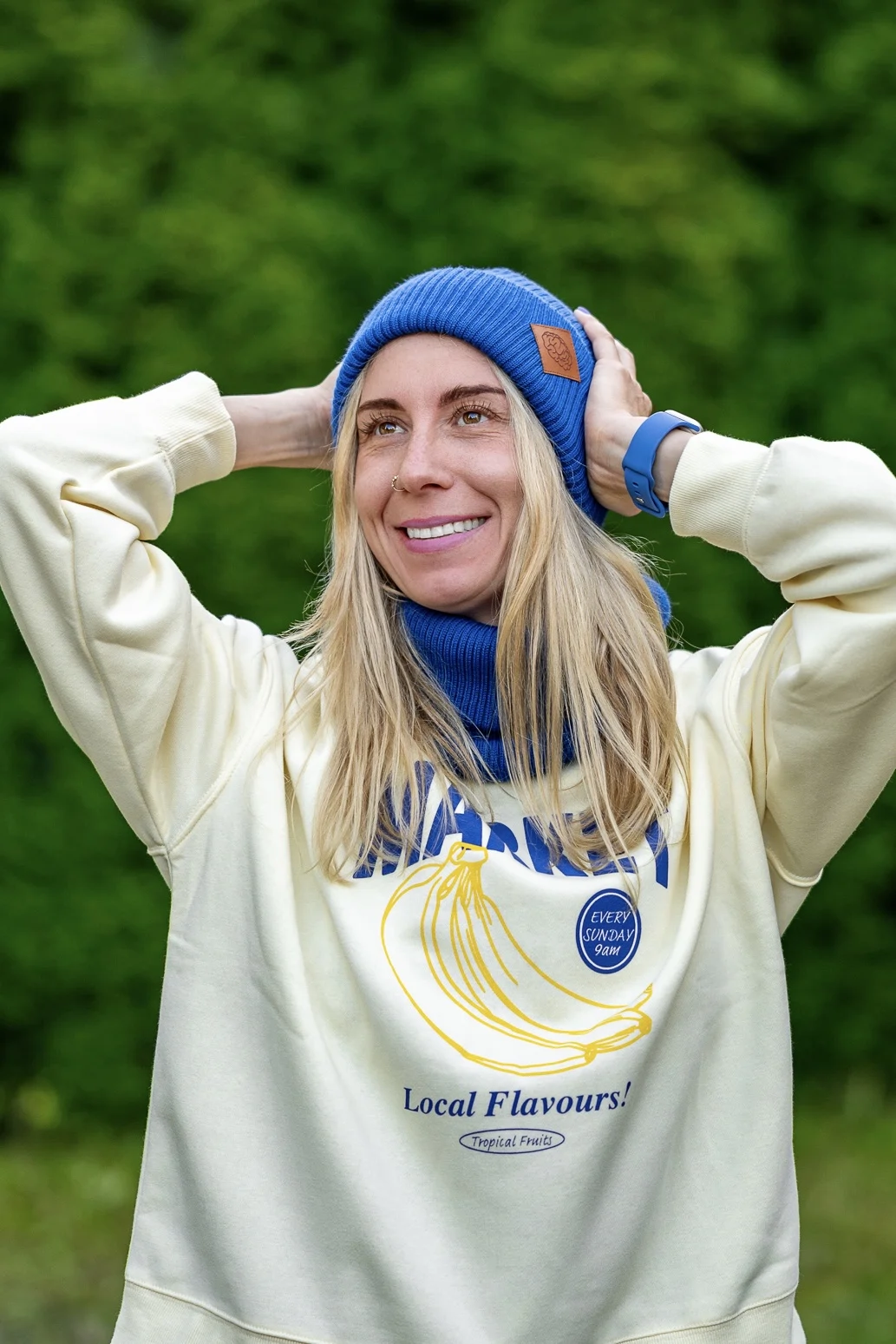 MERINO czapka beanie logo ekoskórka "Niebieski Kobalt" 53 czapka all season damska
