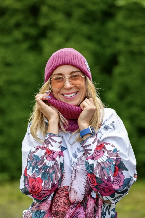 Damski zimowy buff MERINO "Palona Malina" 10 czapka damska malina