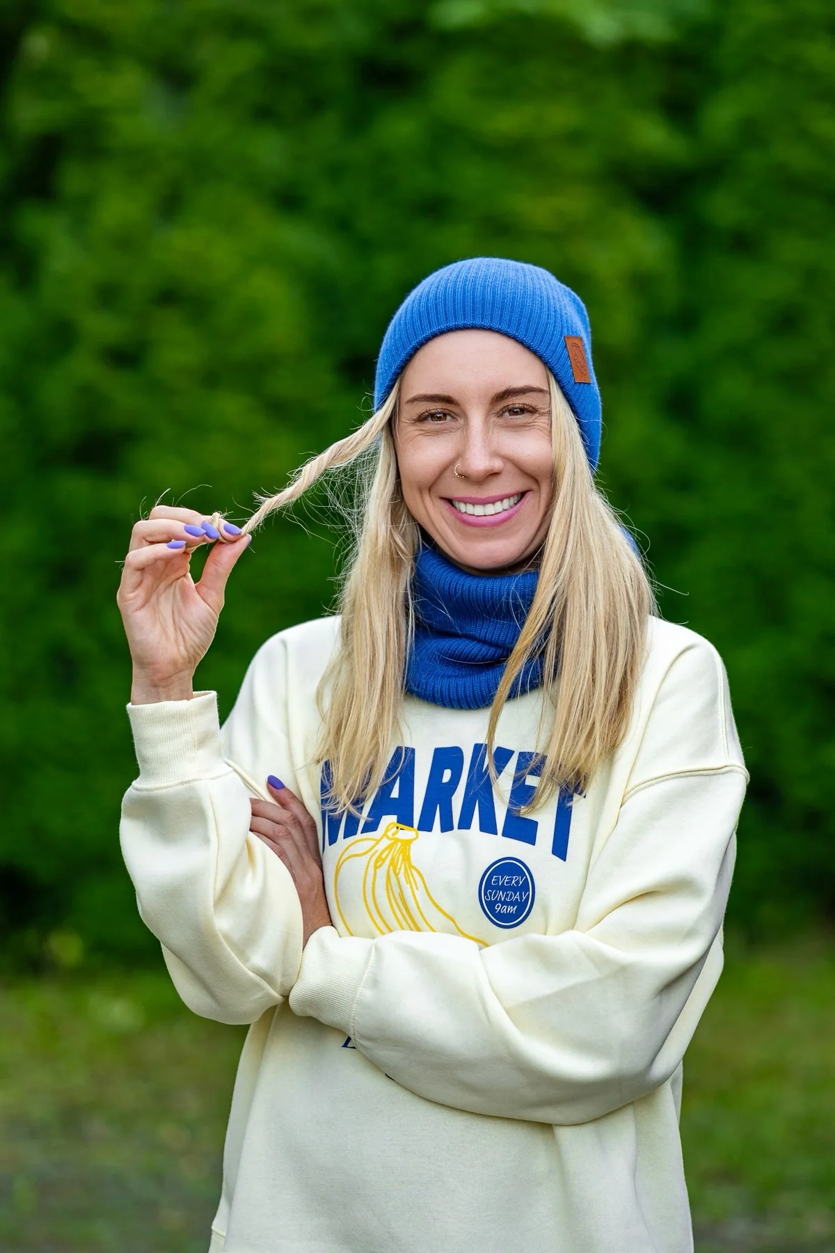MERINO komin "Niebieski Kobalt" 43 czapka merino damska