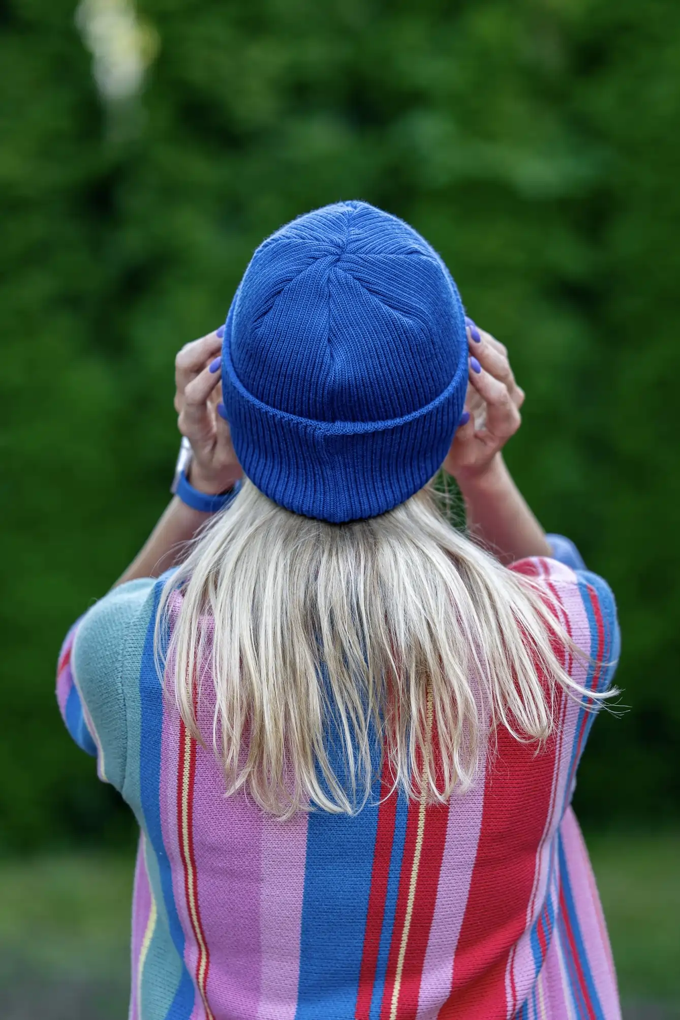 MERINO czapka beanie logo ekoskórka "Niebieski Kobalt" 54 czapka merino na wiosnę