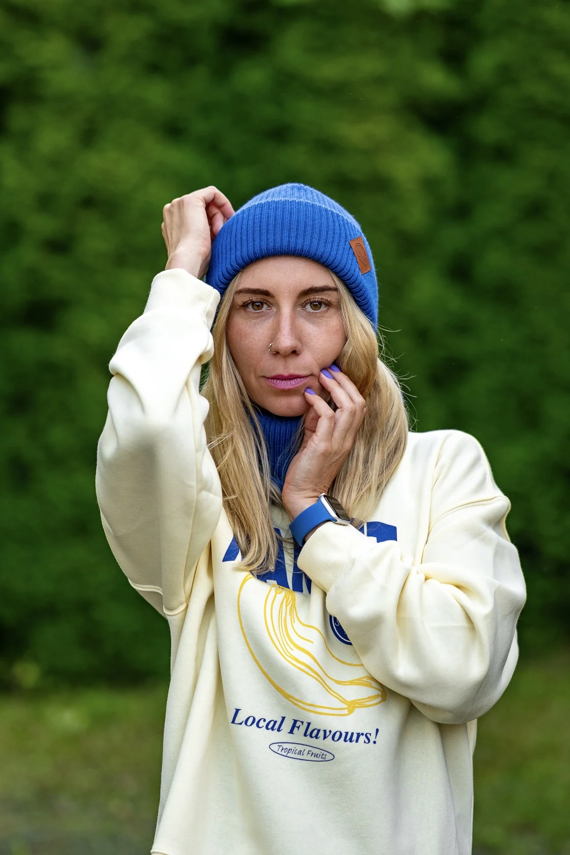 MERINO czapka beanie logo ekoskórka "Niebieski Kobalt" 51 czapka unisex merino