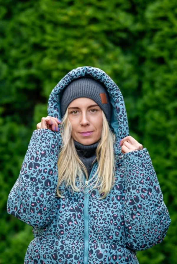 Czapka damska MERINO logo ekoskórka "Ciemny Szary" 15 damska czapka merino