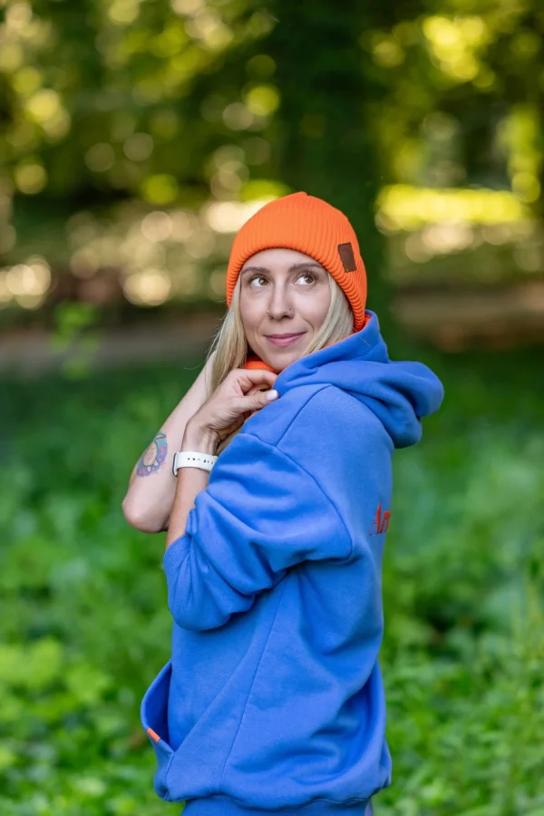 Bawełniana czapka beanie logo ekoskórka "Pomarańczowy" 4 ładna damska czapka