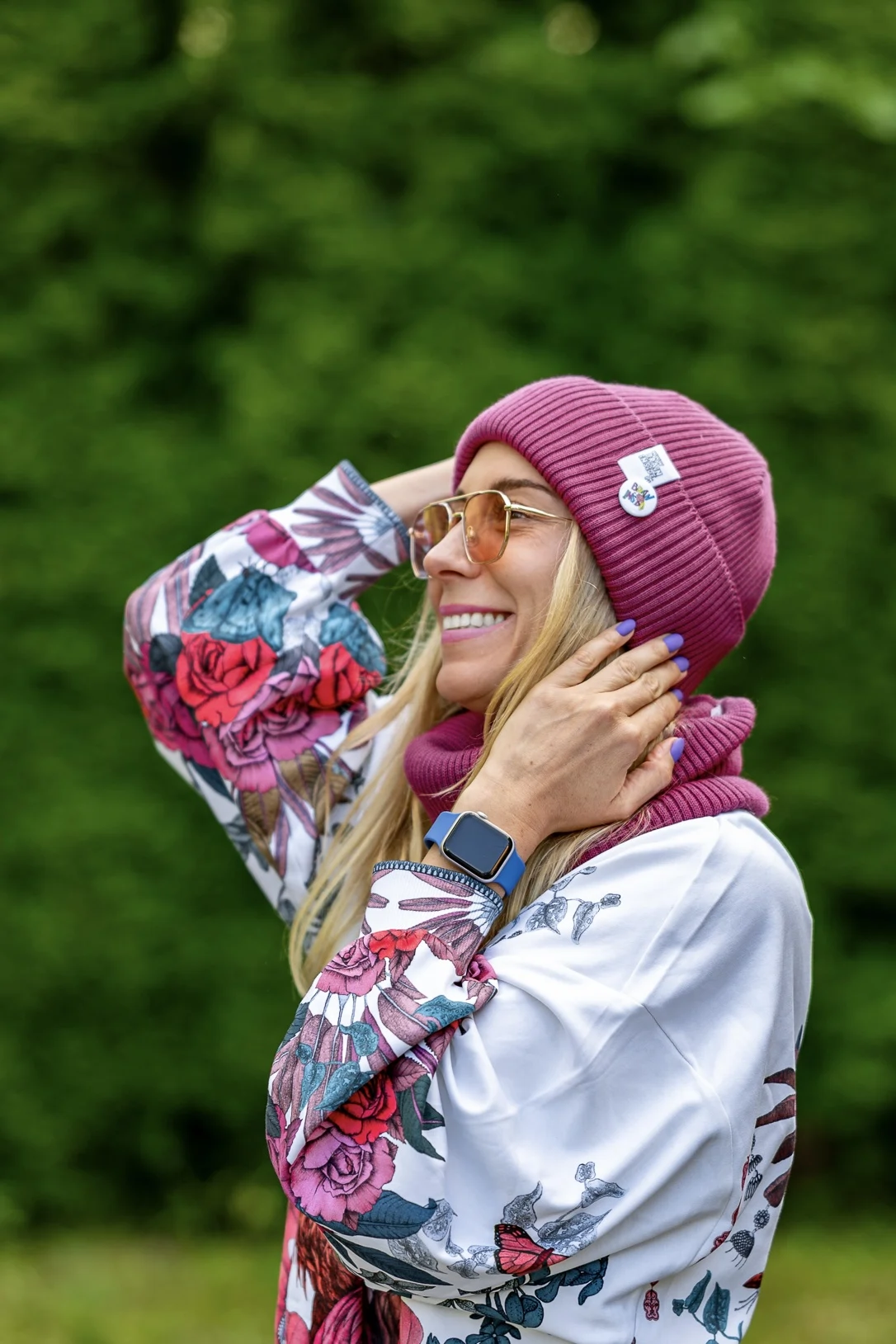 Czapka beanie MERINO logo kolorowe "Palona Malina" 131 malinowa czapka beanie