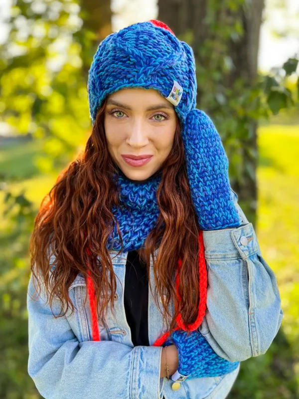 Rękawiczki MERINO 66% ,,Niebieskości" 20 niebieskie jednopalczaste rekawiczki handmade