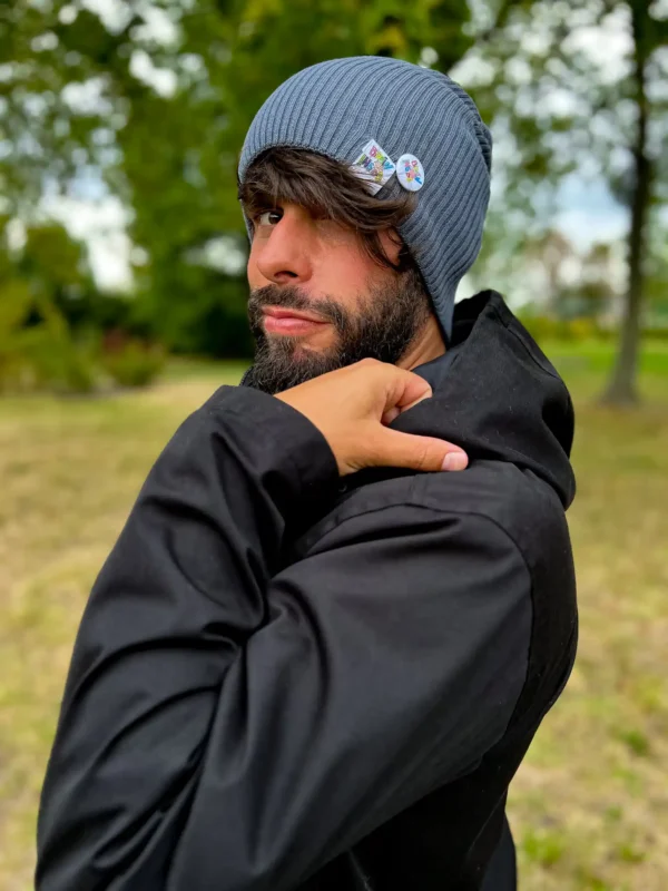 Męska luźna czapka z bawełny logo kolorowe "Ciemny szary" 13 szara slouchy