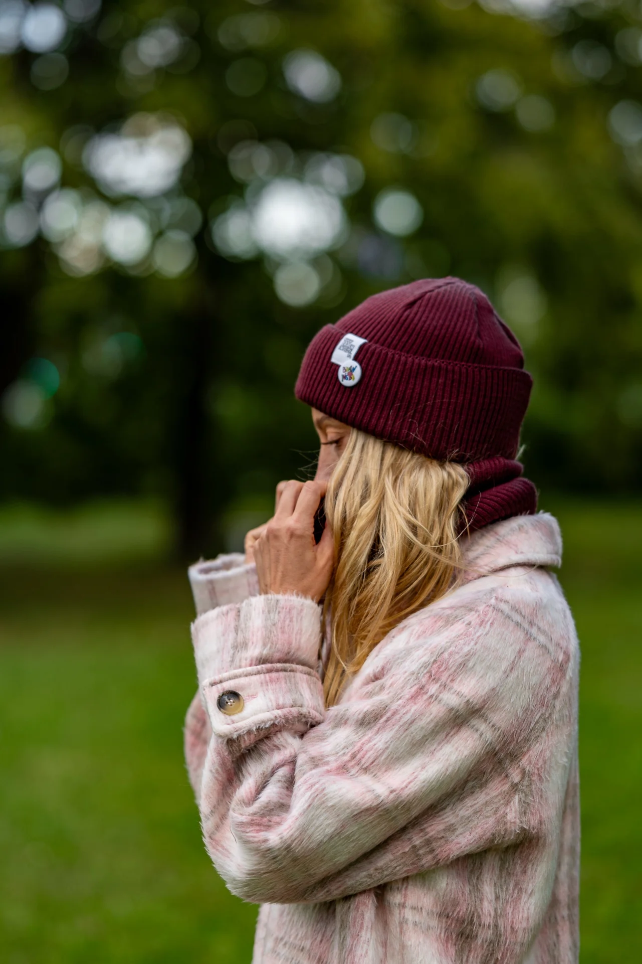 Beanie MERINO logo kolorowe "Bordo" 116 bordowa czapka merino