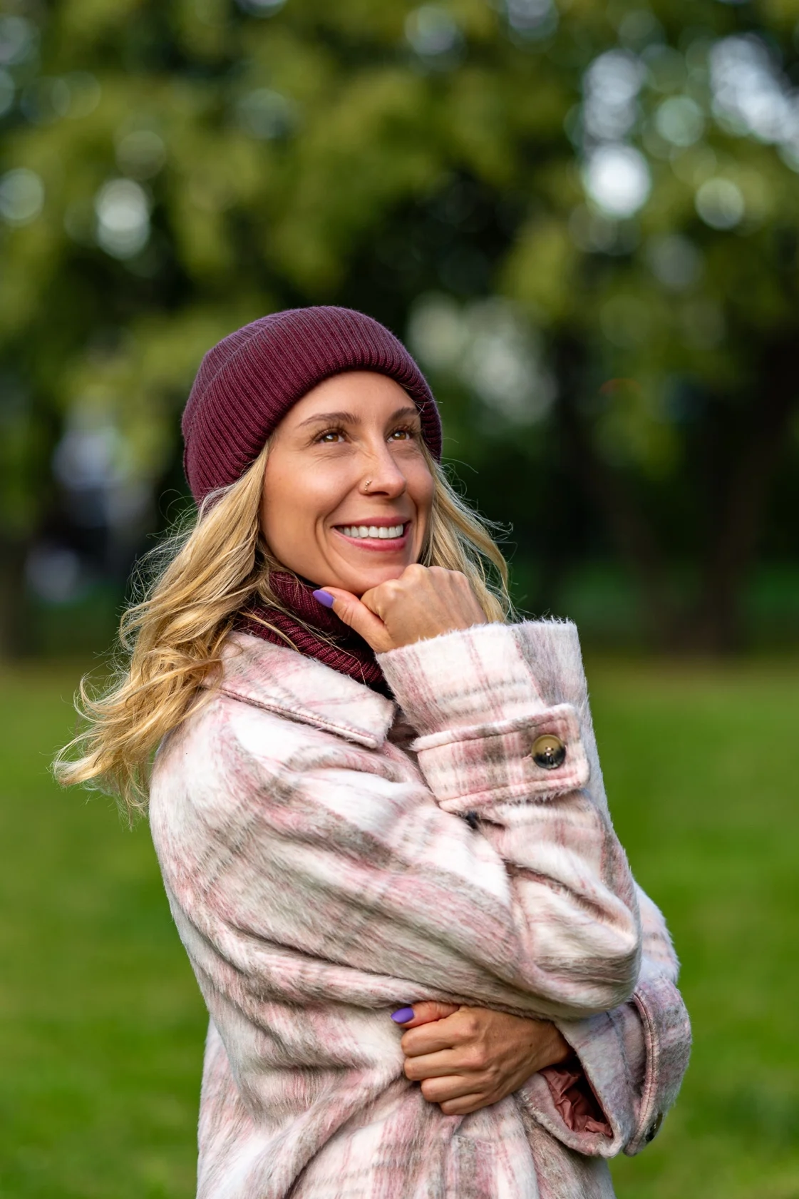 Beanie MERINO logo kolorowe "Bordo" 114 bordowa czapka z kominem
