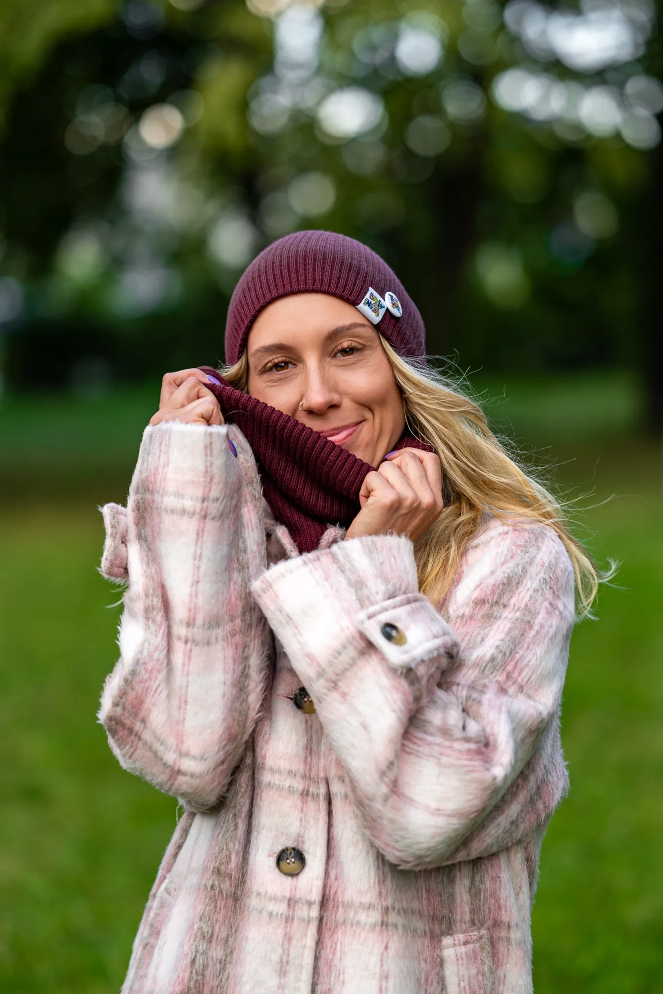 Damski komin MERINO "Bordo" 14 bordowy komplet merino