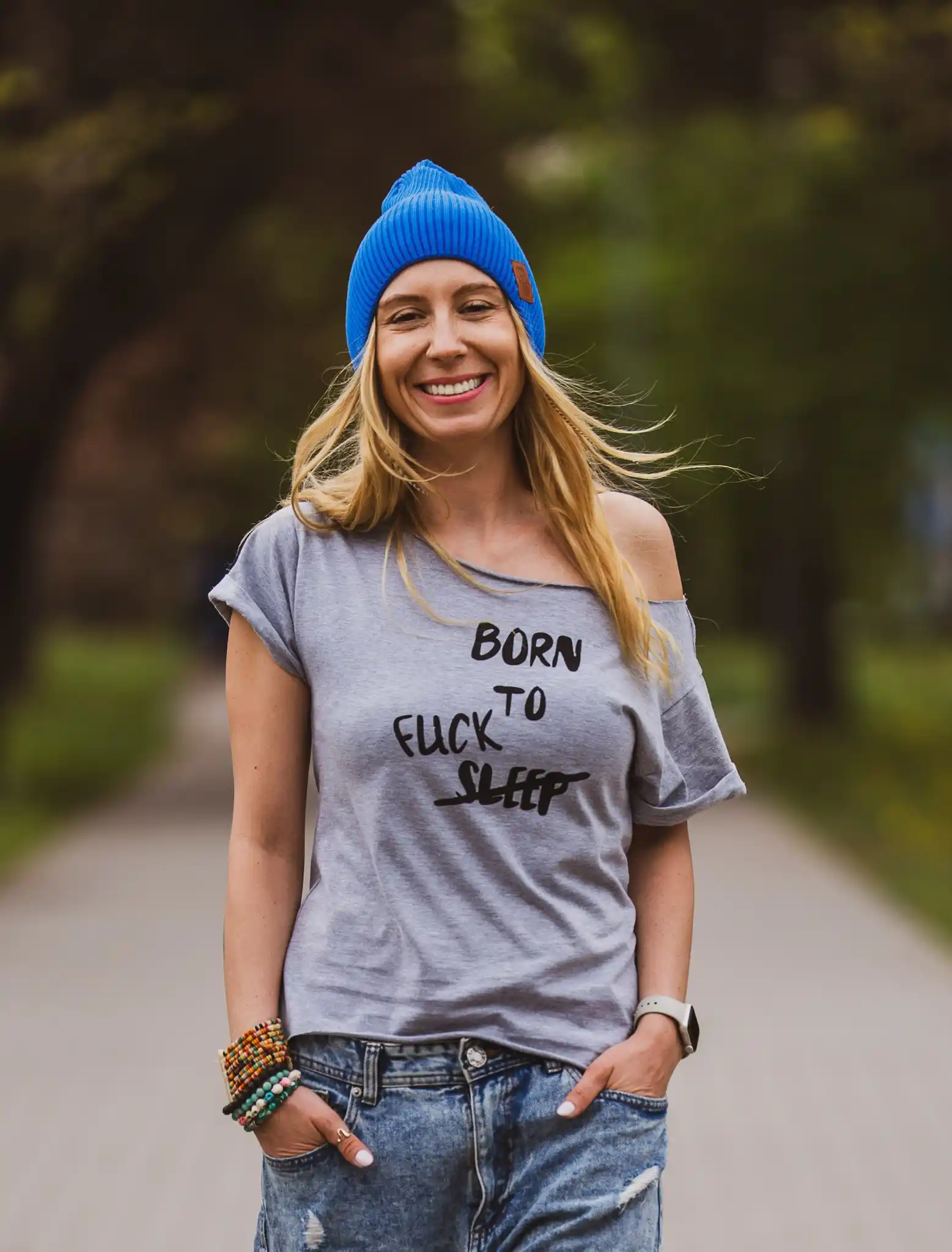 Szary t-shirt z napisem Born to fuck 30 born to fuck koszulka szara