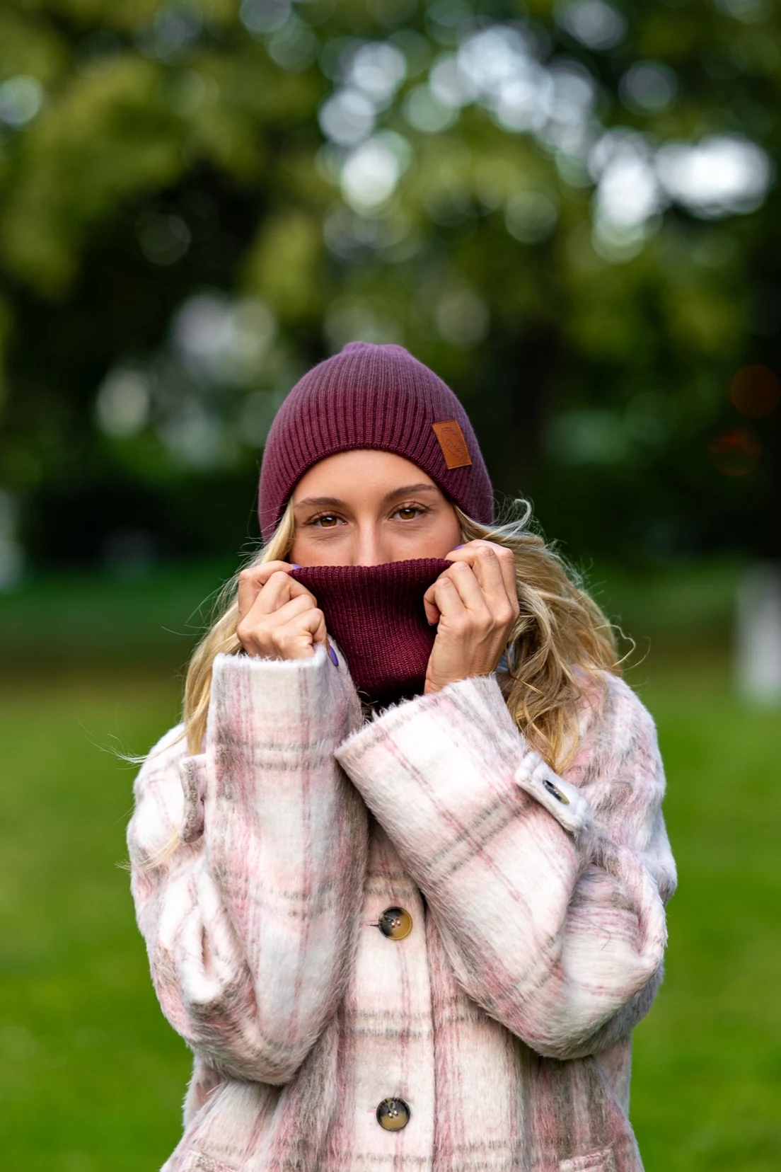 Damski komin MERINO "Bordo" 19 ciepła czapka merino