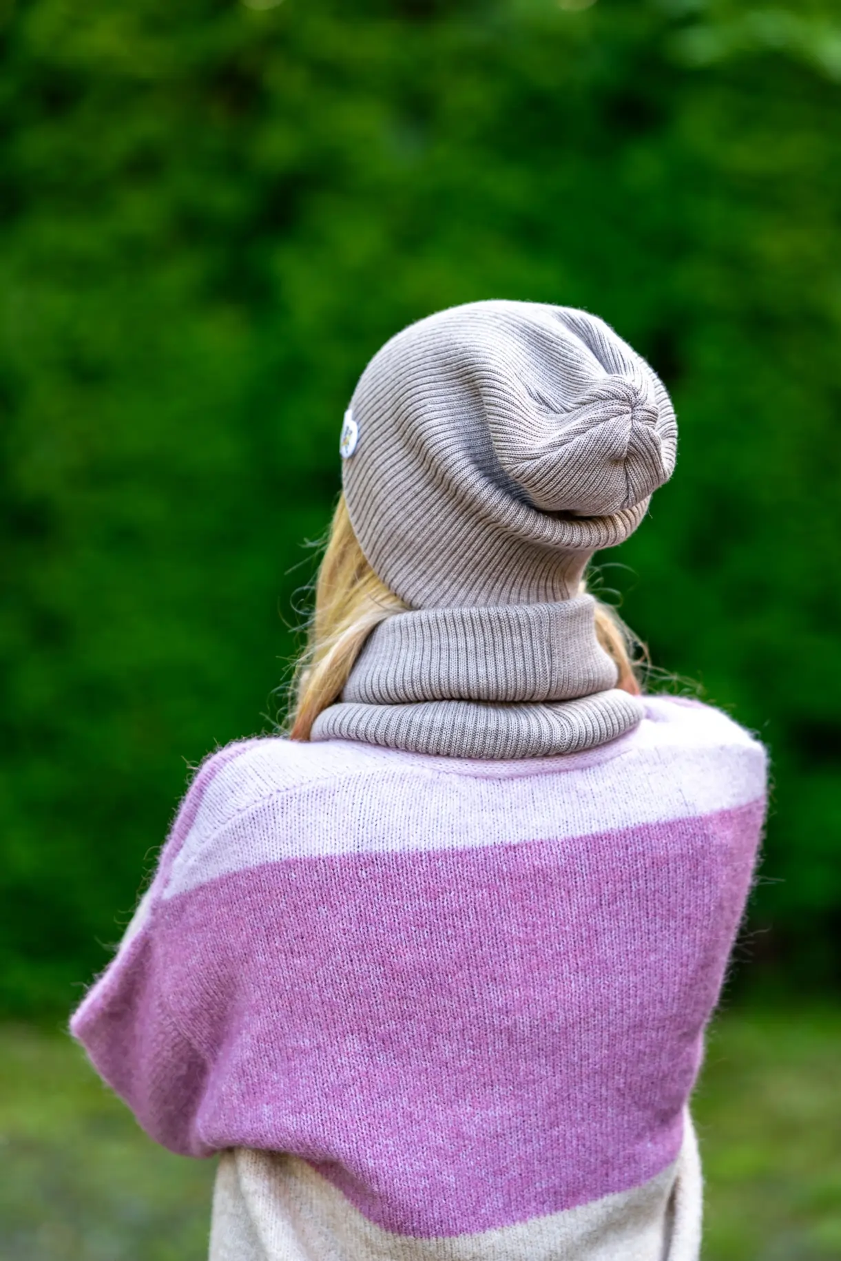 Czapka long MERINO logo kolorowe "Beż" 87 czapka i komin beż