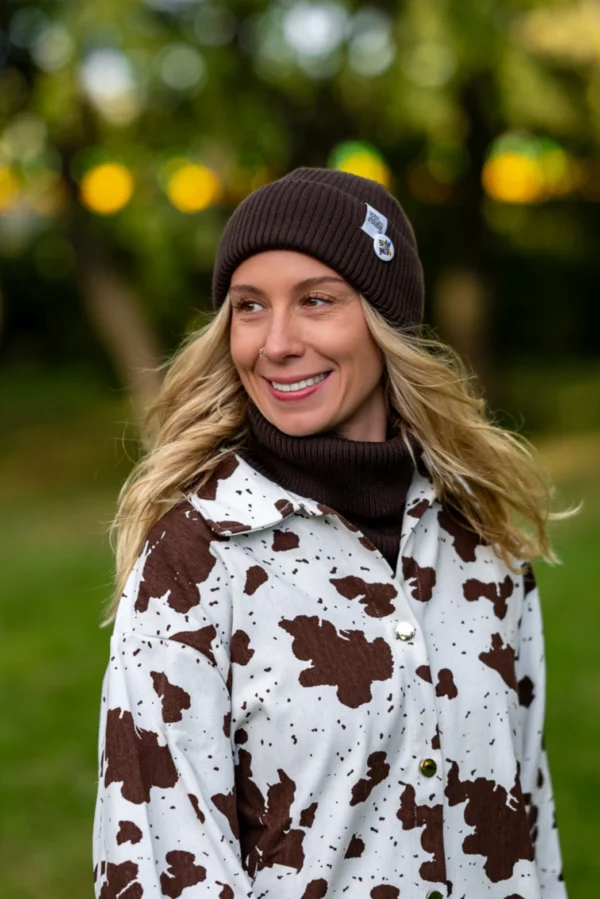 MERINO czapka wywijana logo kolorowe "Brąz" 9 czapka merino na jesień