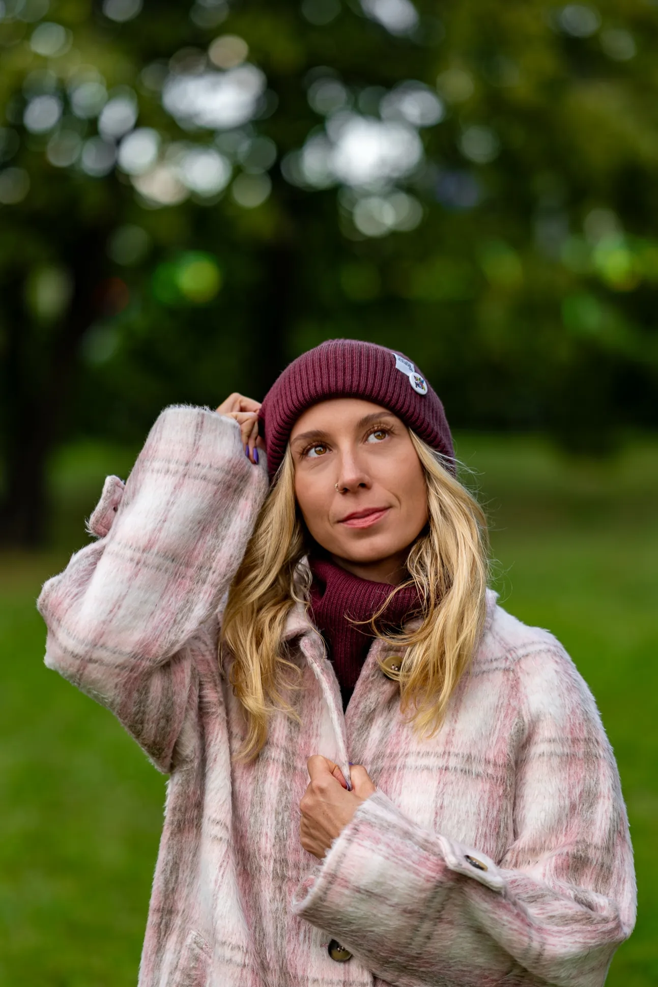 Damski komin MERINO "Bordo" 21 czapka w kolorze bordo