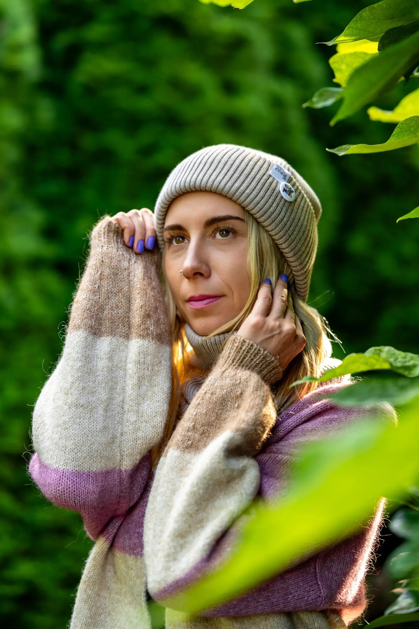 MERINO czapka beanie logo kolorowe "Beż" 158 komplet czapka komin merino