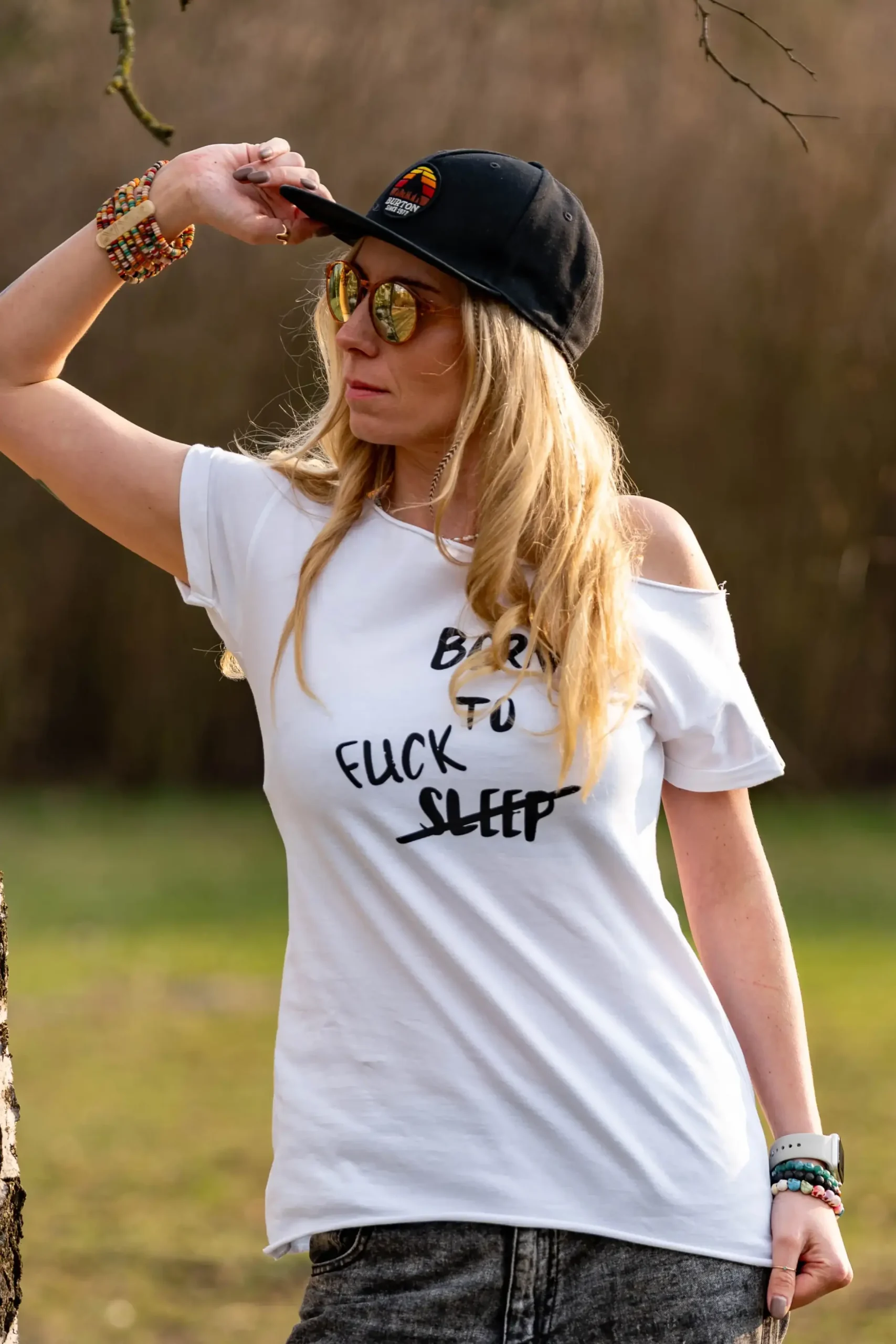 Damska koszulka z napisem Born to SLEEP/fuck 92 t shirt oversize damski biały z napisem (2)
