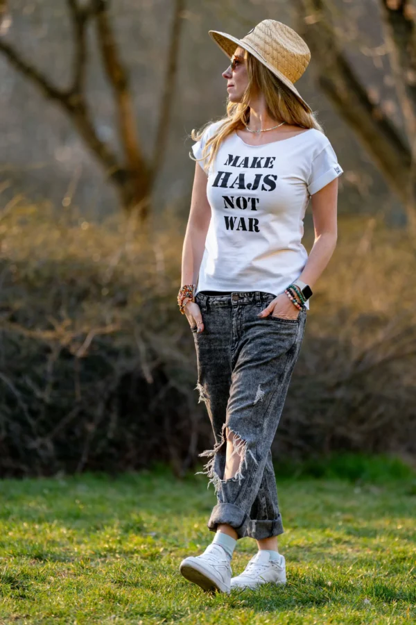 Biała koszulka z napisem Make hajs not WAR 12 t shirt z napisem (2)